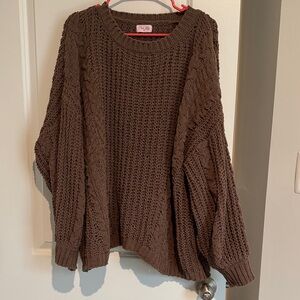 Pink Lily Brown Cable Knit Sweater